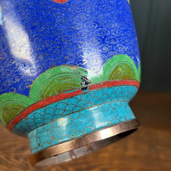 Large Vintage Cloisonne Dragon Vase 10" Copper Enamel Asian Decor Chinese Style - Picture 9 of 17